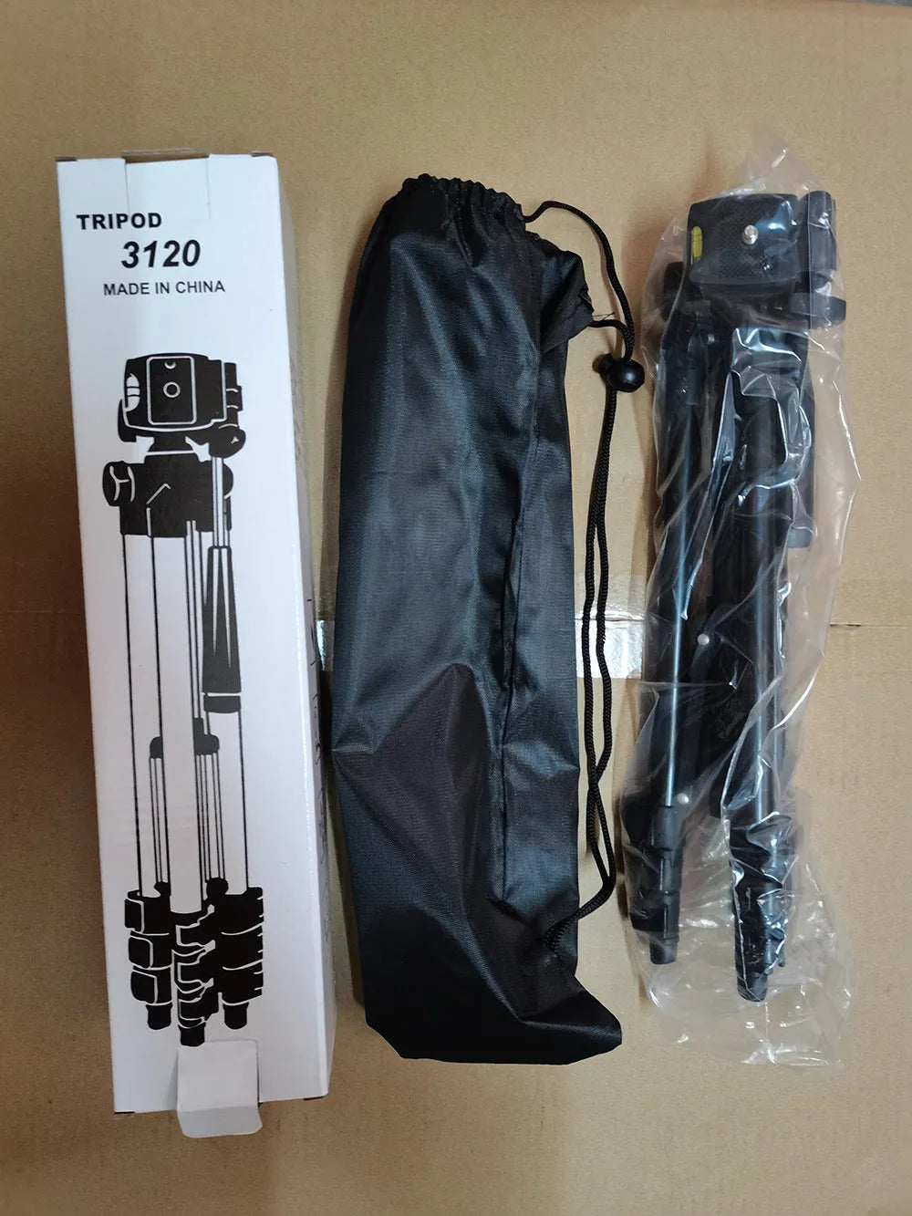 Black aluminium alloy tripod extended to maximum height with 3D head and quick board for iPhone and DSLR cameras