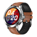 Waterproof sports bracelet with circular screen showing weather and call notifications on silicone wristband