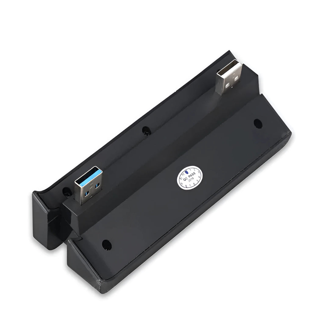 Black PS4 Slim USB hub extender with USB 2.0 and 3.0 ports for gaming console connectivity expansion