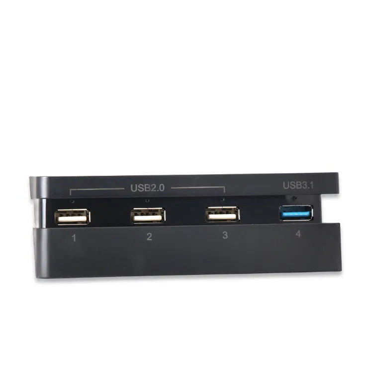 Black PS4 Slim USB hub extender with USB 2.0 and 3.0 ports for gaming console connectivity expansion