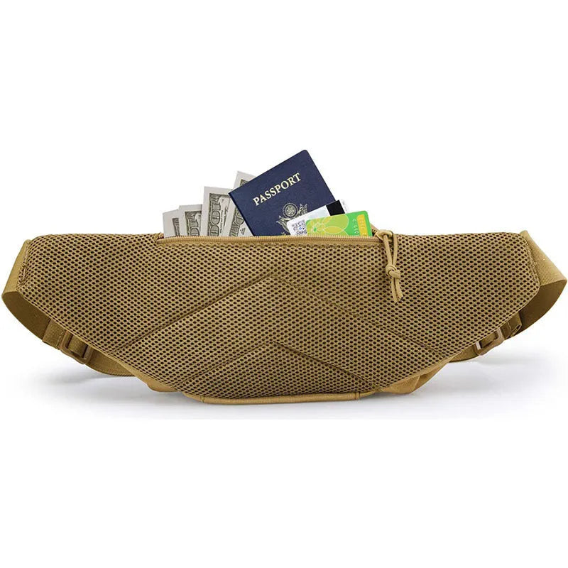 Men's tactical waist bag in black or khaki with adjustable compartment and multifunctional carrying straps