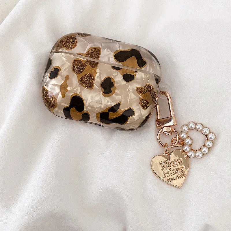 Shell yellow leopard print TPU protective case for Apple AirPods Pro and AirPods with flip design