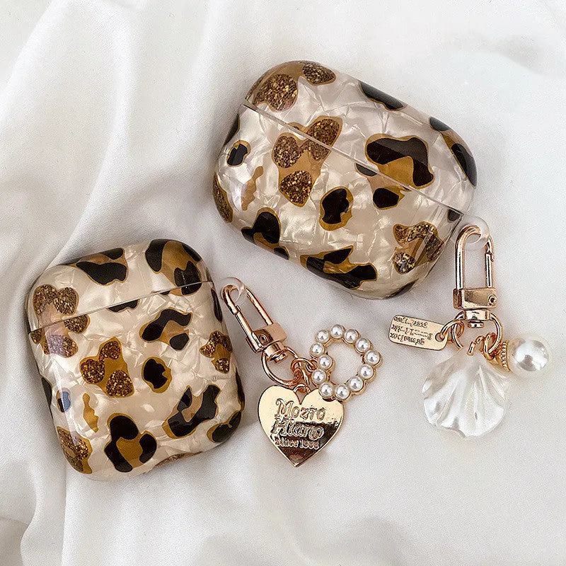 Shell yellow leopard print TPU protective case for Apple AirPods Pro and AirPods with flip design