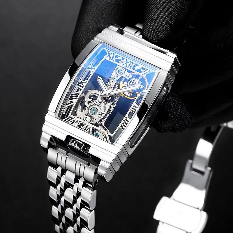 Daystar square stainless steel mechanical watch with 42mm case and manual wind movement