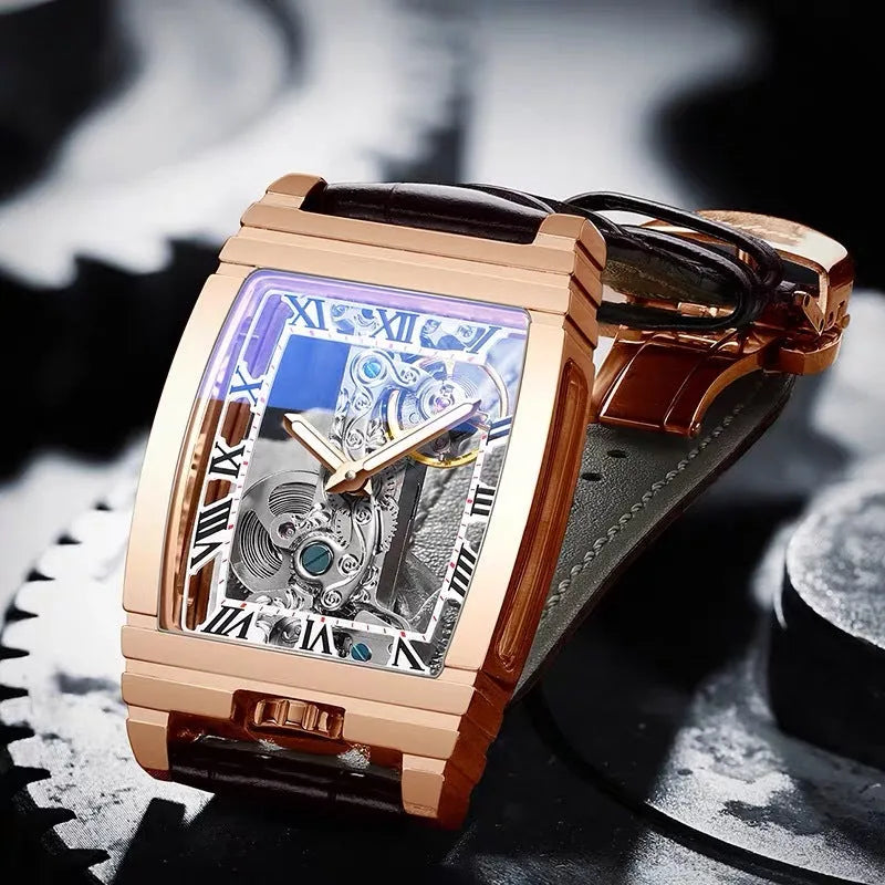 Daystar square stainless steel mechanical watch with 42mm case and manual wind movement