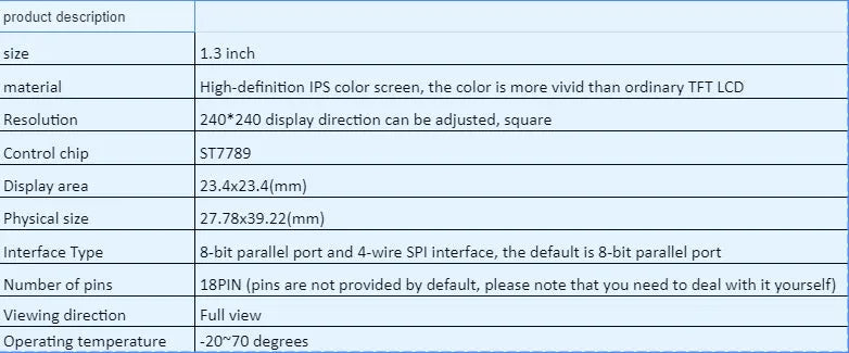 1.3 inch square IPS LCD display module with 240x240 resolution and 18PIN connector