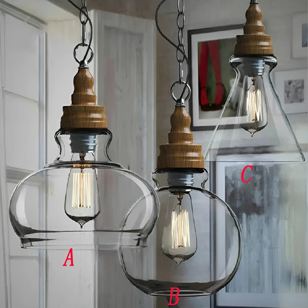 Glass wood grain single head pendant light with adjustable cord in Nordic style