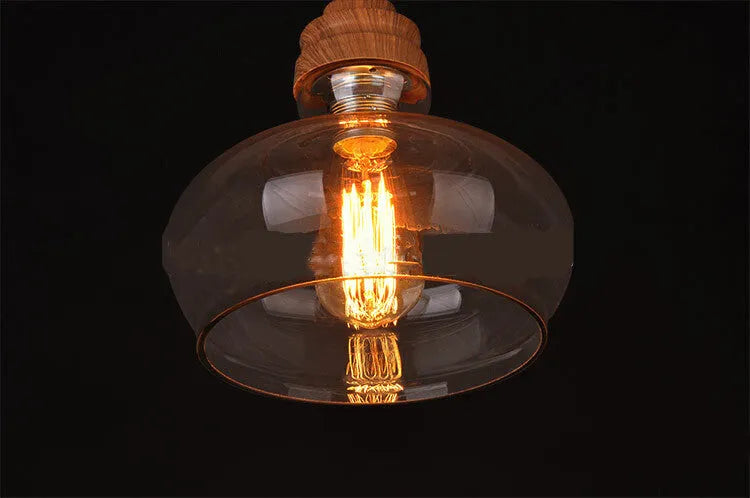 Glass wood grain single head pendant light with adjustable cord in Nordic style