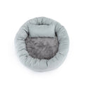 Round egg tart pet nest in grey crystal super soft flannel with rabbit fleece and PP cotton filling for indoor cats and dogs