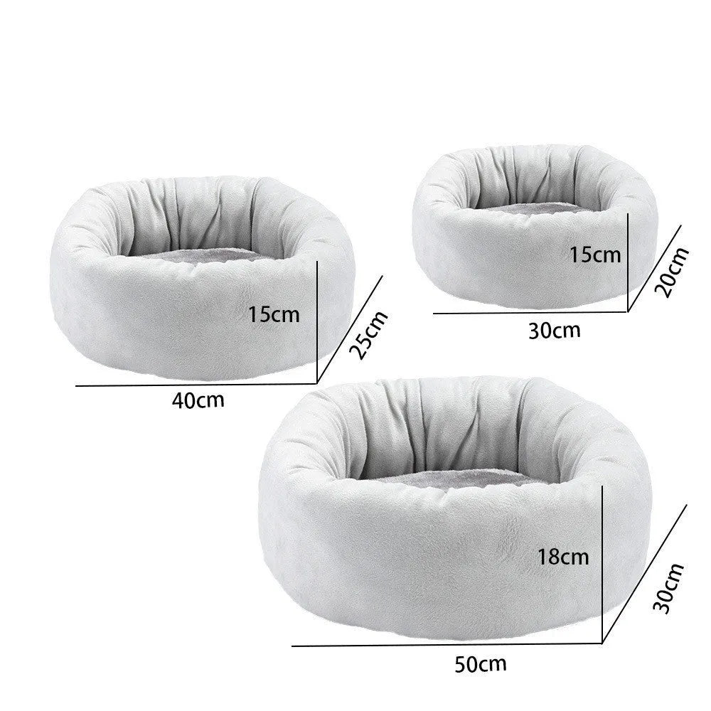 Round egg tart pet nest in grey crystal super soft flannel with rabbit fleece and PP cotton filling for indoor cats and dogs