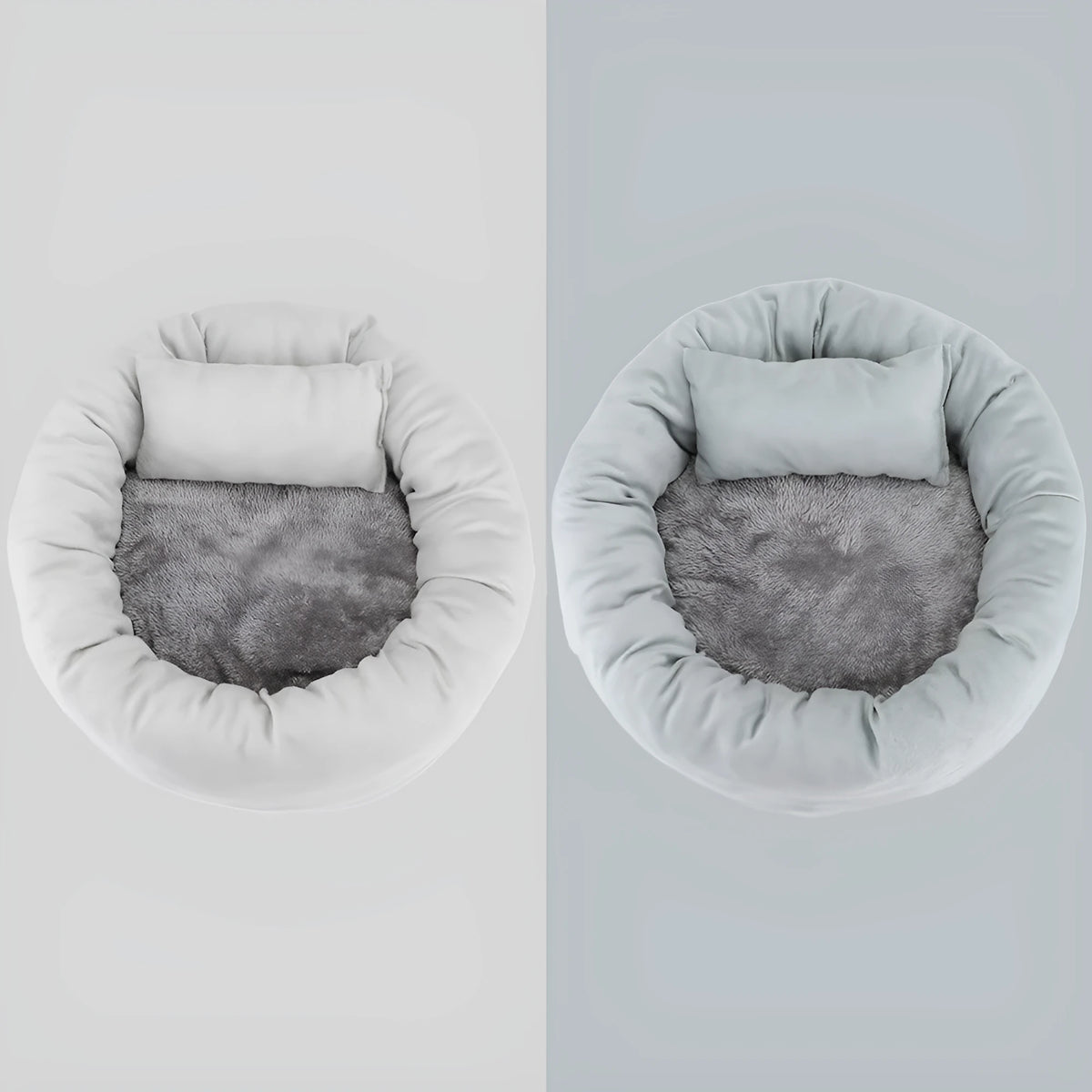 Round egg tart pet nest in grey crystal super soft flannel with rabbit fleece and PP cotton filling for indoor cats and dogs