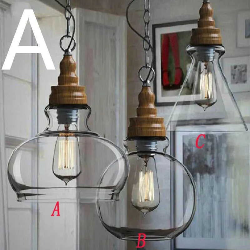 Glass wood grain single head pendant light with adjustable cord in Nordic style