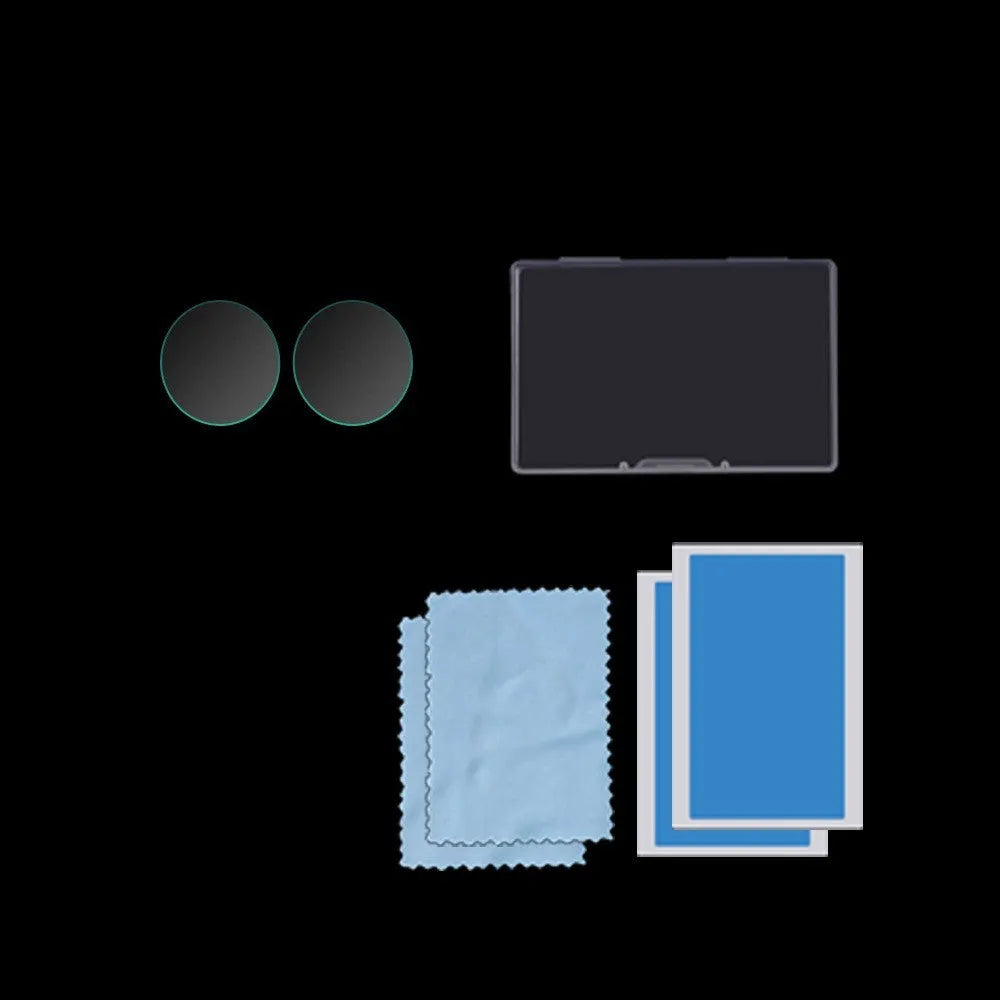 Black tempered glass screen protector for Insta360 One X2 camera showing HD clarity and precise cut dimensions