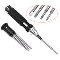 Black aluminium handle four-in-one hexagon socket screwdriver set for aeromodelling with 1.5mm, 2.0mm, 2.5mm, and 3.0mm sizes.