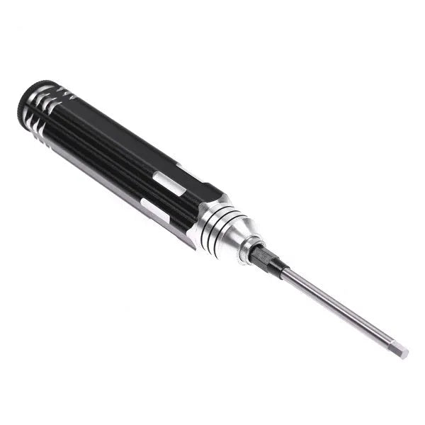 Black aluminium handle four-in-one hexagon socket screwdriver set for aeromodelling with 1.5mm, 2.0mm, 2.5mm, and 3.0mm sizes.
