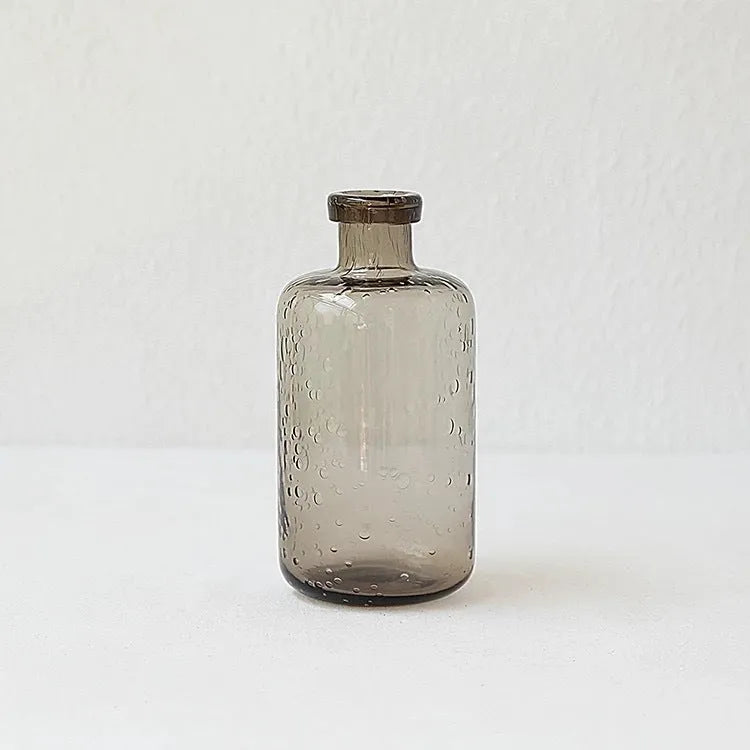 Geometric bubble glass vase with stained construction in grey colour