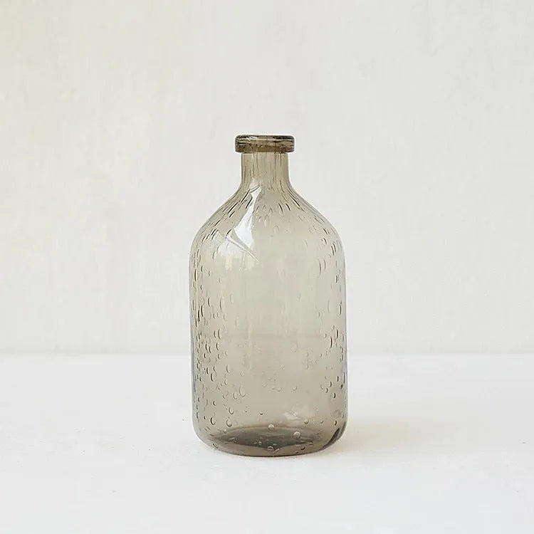 Geometric bubble glass vase with stained construction in grey colour