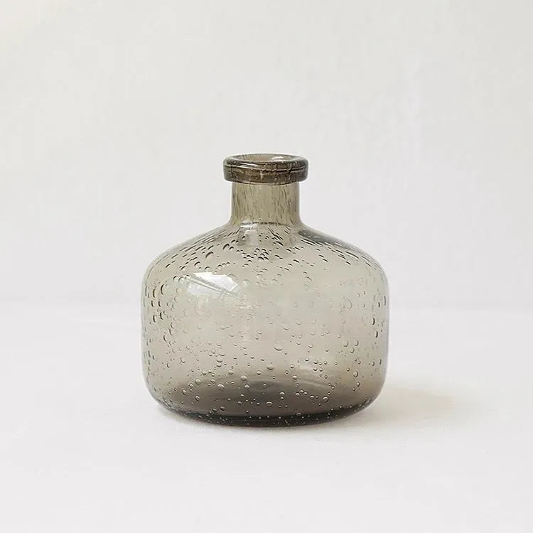 Geometric bubble glass vase with stained construction in grey colour