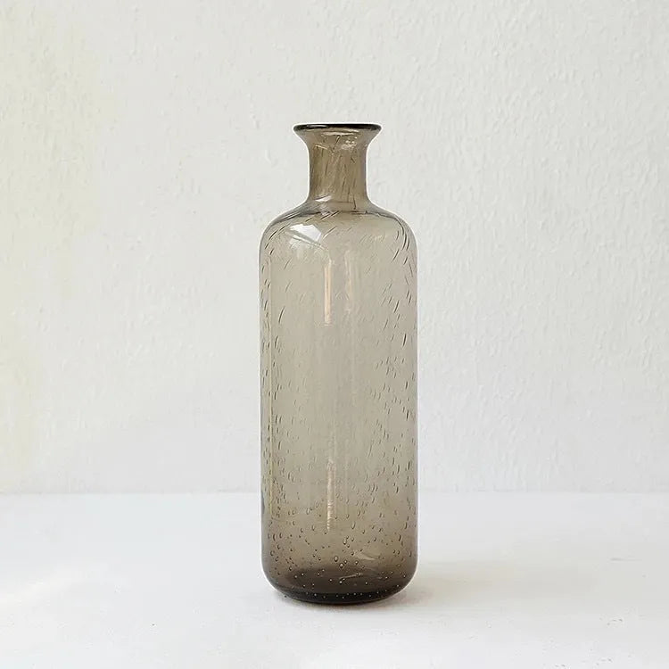 Geometric bubble glass vase with stained construction in grey colour