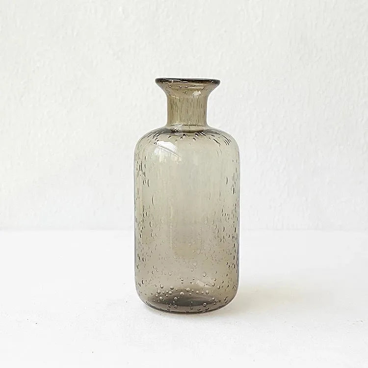 Geometric bubble glass vase with stained construction in grey colour