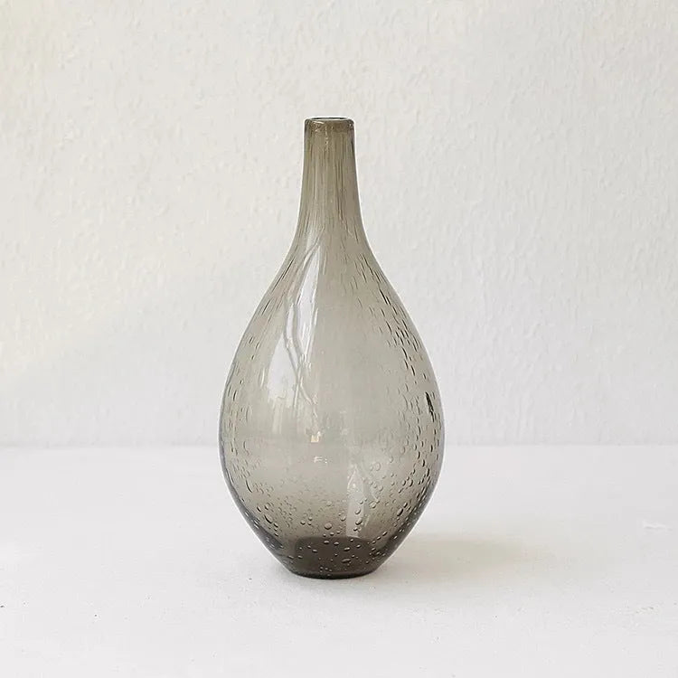 Geometric bubble glass vase with stained construction in grey colour