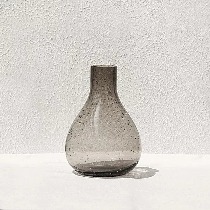 Geometric bubble glass vase with stained construction in grey colour