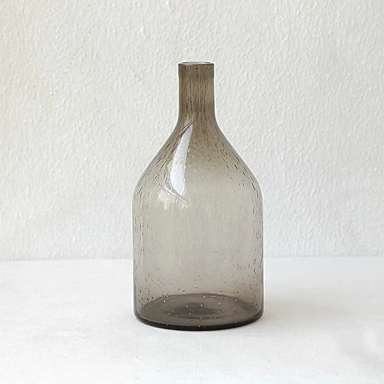 Geometric bubble glass vase with stained construction in grey colour