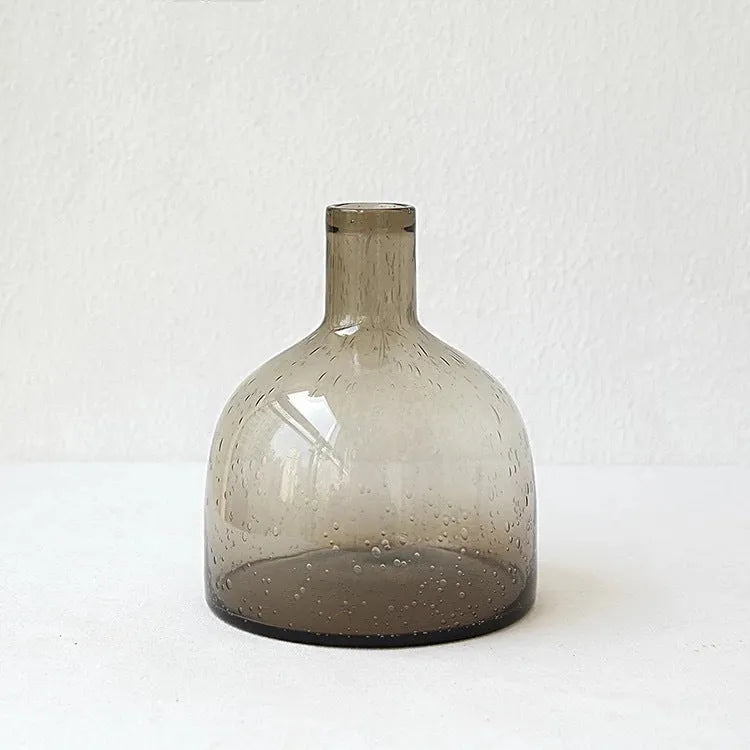 Geometric bubble glass vase with stained construction in grey colour