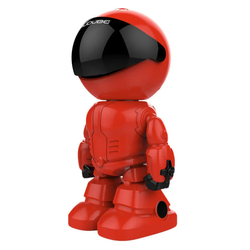 Silver remote HD night vision robot security camera with wide-angle lens on a stand.