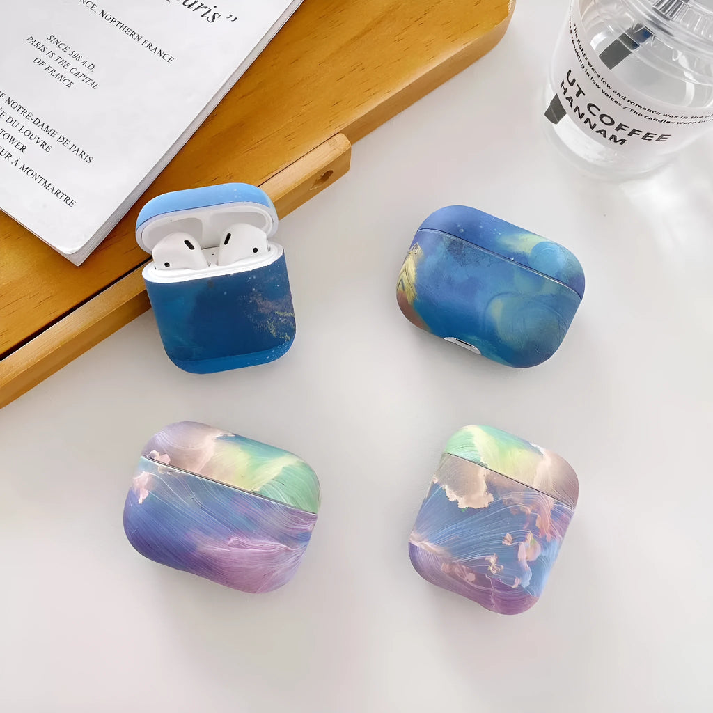 Hard plastic protective case for AirPods Pro and AirPods 1/2 with watercolour design
