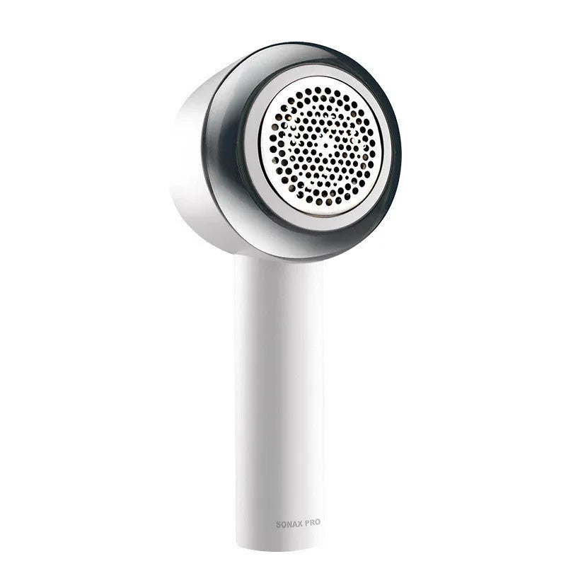 White rechargeable clothes shaver for removing fabric bobbles from jerseys and clothing