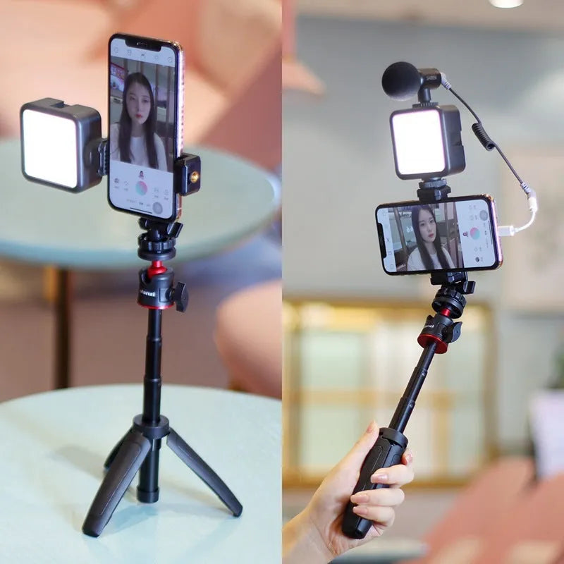 Combo 8 mobile phone vlog bracket set with fill light and stand, showing compact size.