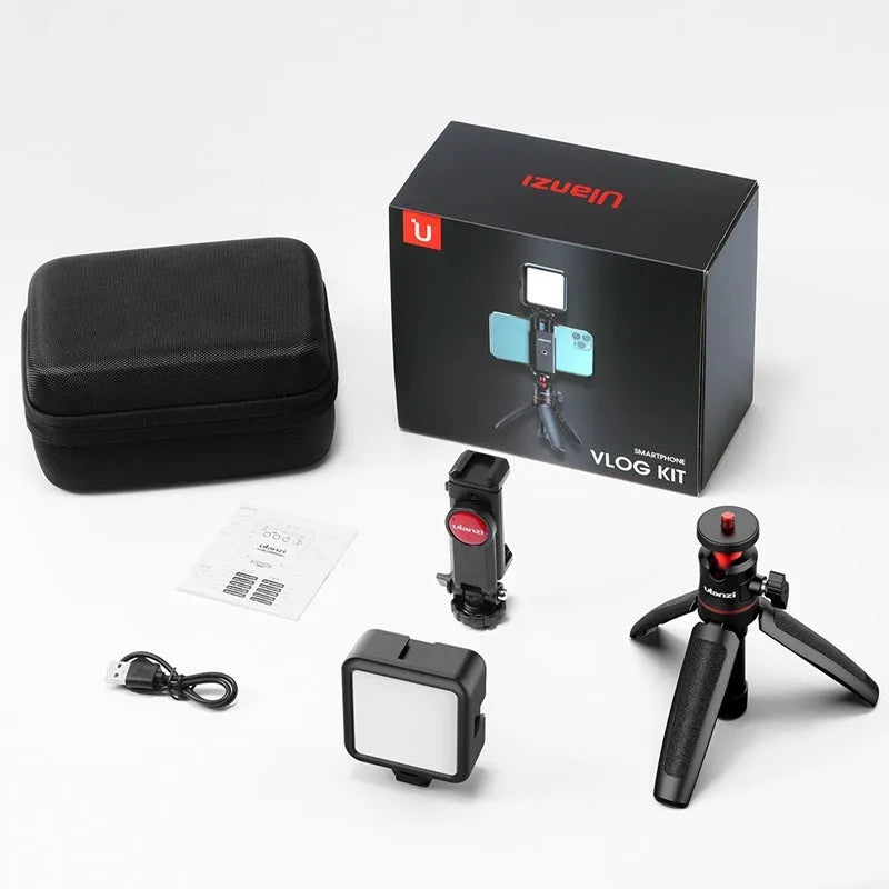 Combo 8 mobile phone vlog bracket set with fill light and stand, showing compact size.