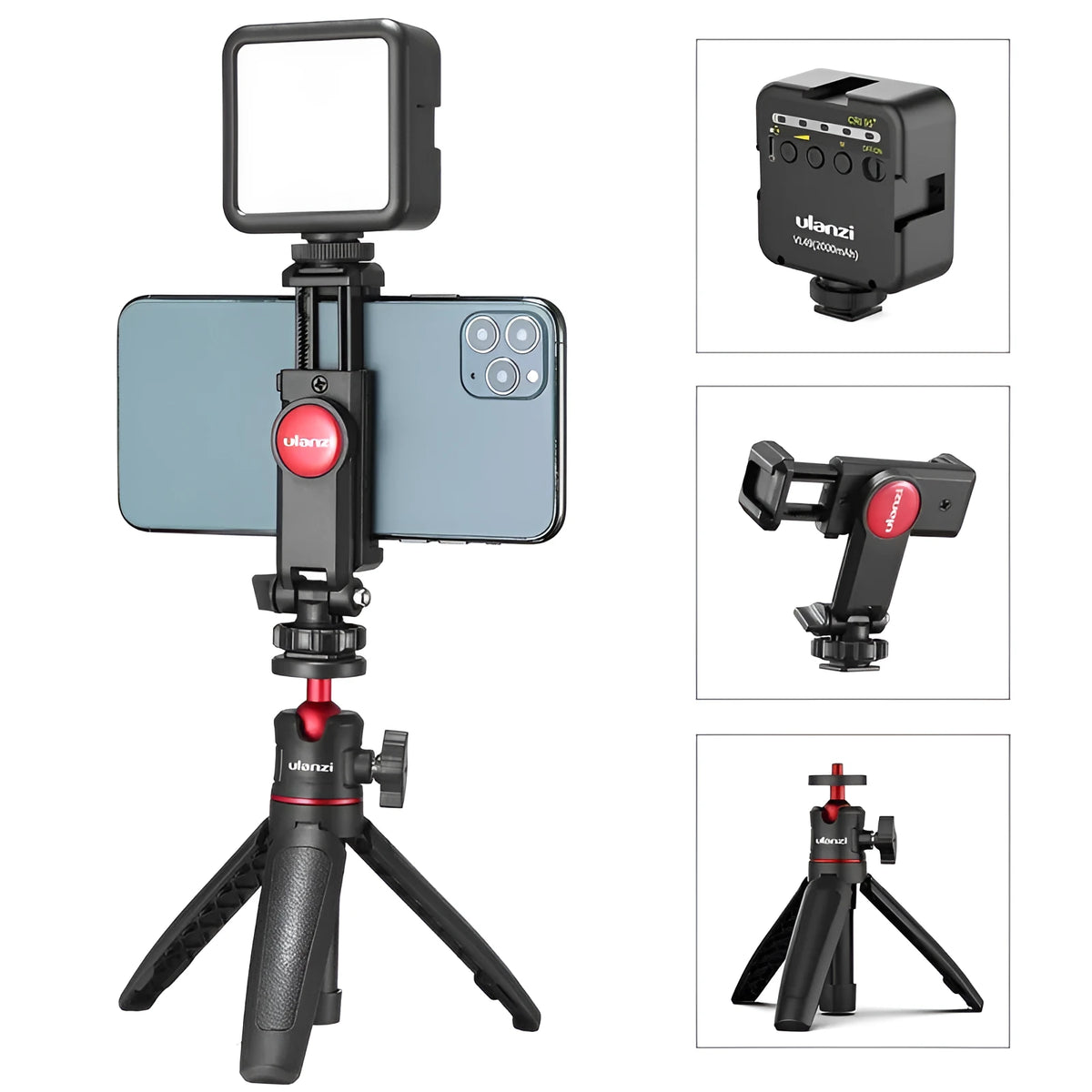 Combo 8 mobile phone vlog bracket set with fill light and stand, showing compact size.