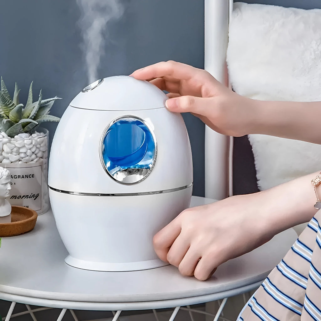 White round USB aromatherapy humidifier with 800ml water tank and silent 36dB operation