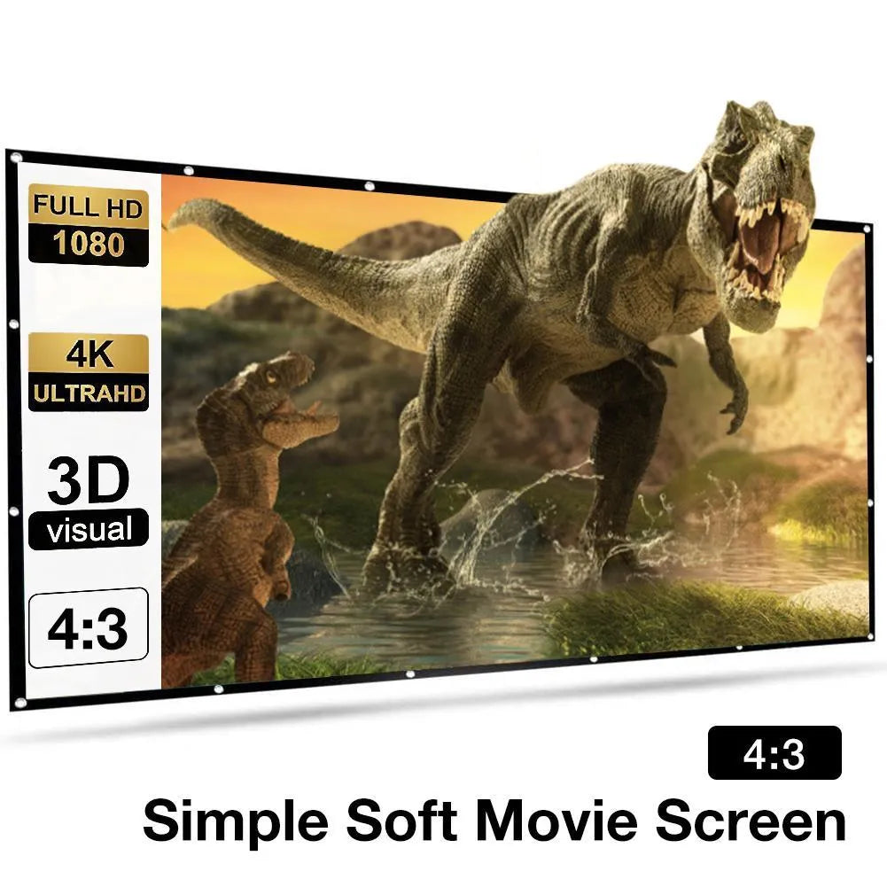 White polyester 150-inch soft folding projector screen shown in unfolded position