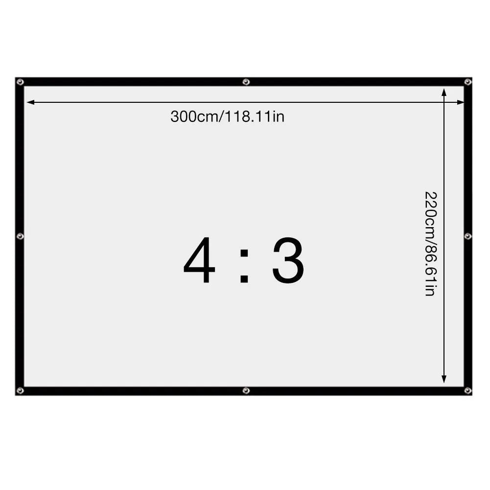 White polyester 150-inch soft folding projector screen shown in unfolded position