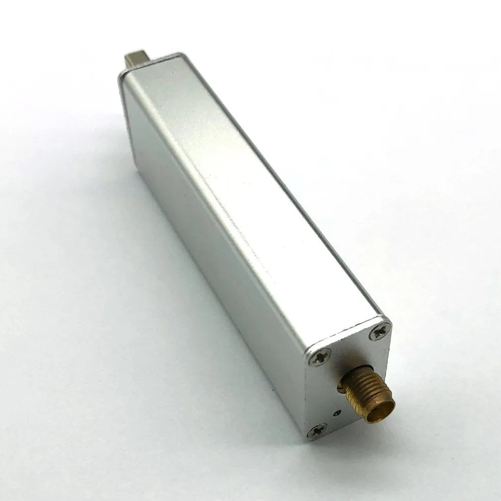 Black metal A300U SDR software defined radio receiver with gold SMA antenna connector.