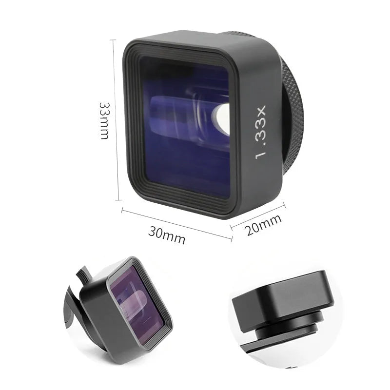 Black mobile phone anamorphic lens for 2.40:1 cinematic video with 17mm thread mount