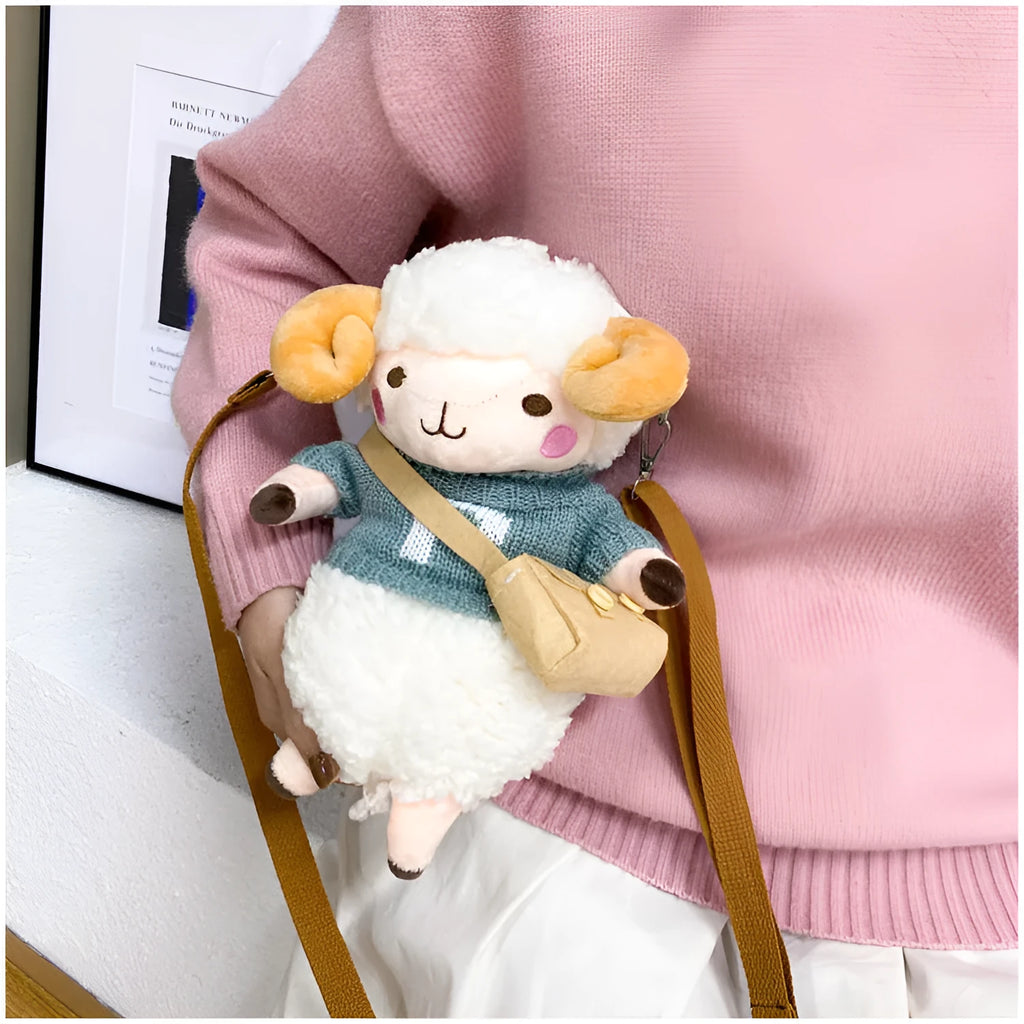 Little Sheep women's plush crossbody bag with square design and lamb pattern