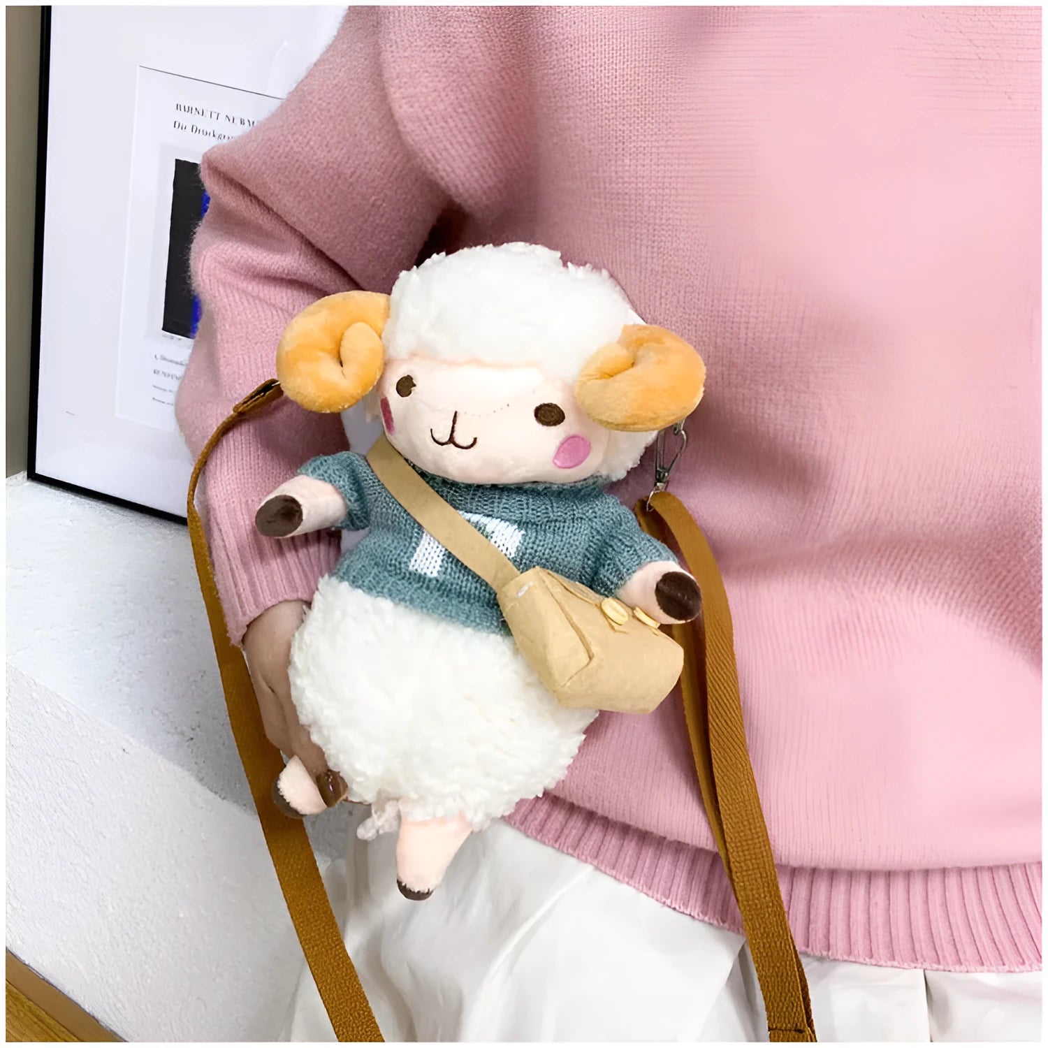 Little Sheep women's plush crossbody bag with square design and lamb pattern