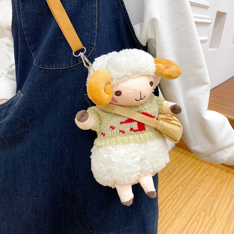 Little Sheep women's plush crossbody bag with square design and lamb pattern