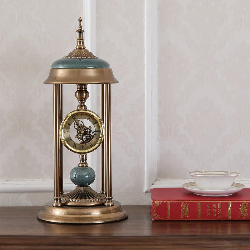 Rectangular Nordic pendulum clock ornament with metal frame and glass mirror showing analogue and LCD displays