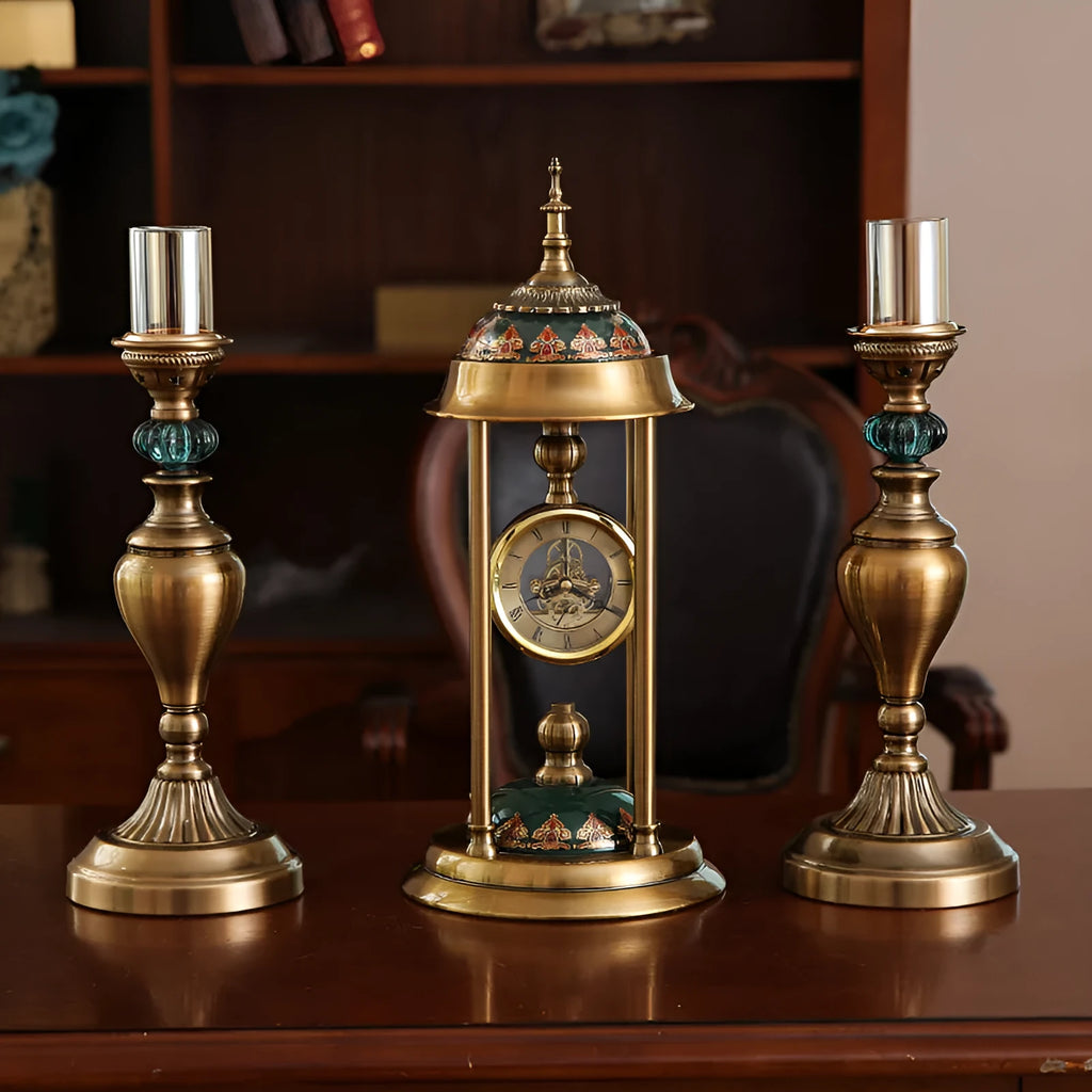 Rectangular Nordic pendulum clock ornament with metal frame and glass mirror showing analogue and LCD displays