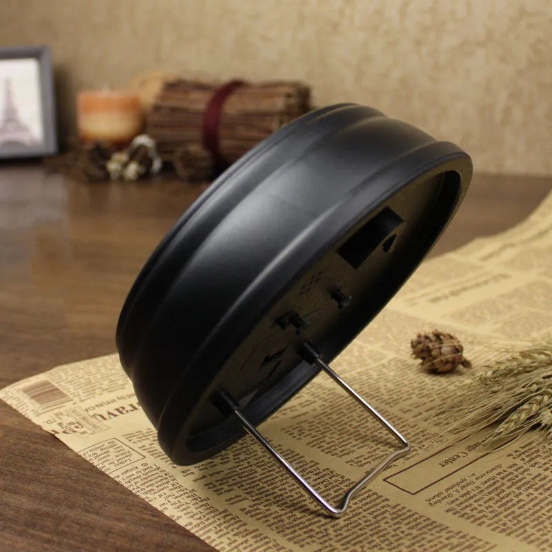 Round European retro style desk alarm clock showing 6-inch diameter and pointer display.