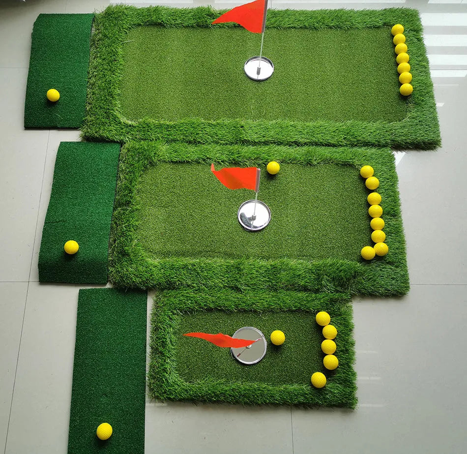 Green golf training mat with PP grass turf surface and EVA base in customisable sizes