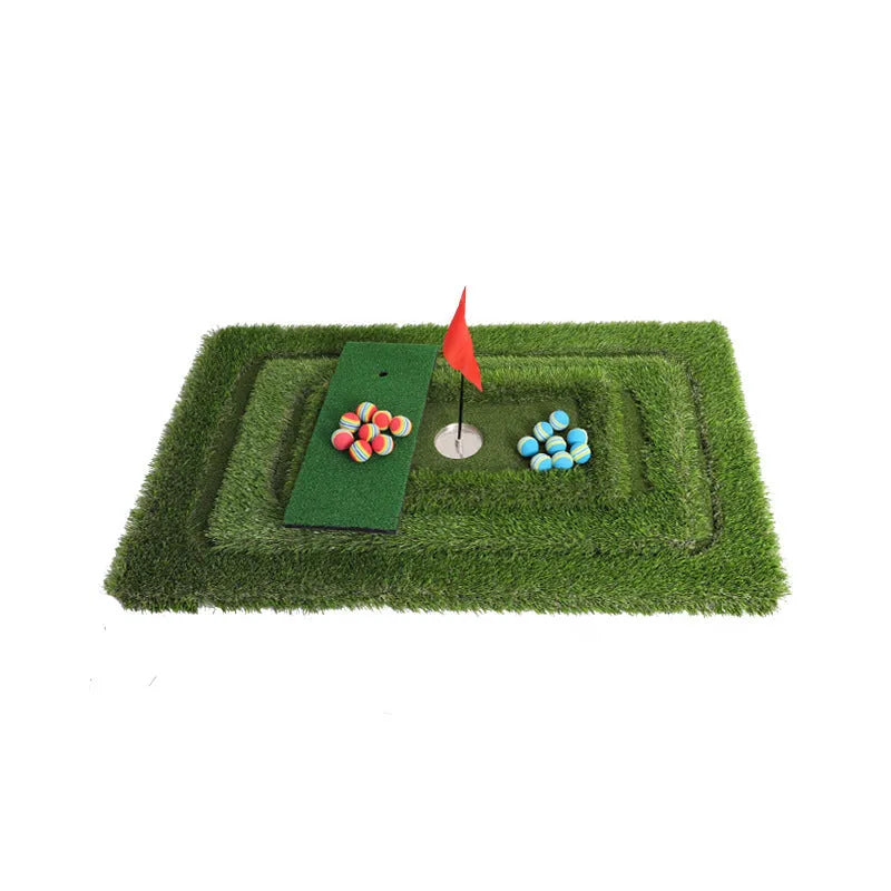 Green golf training mat with PP grass turf surface and EVA base in customisable sizes