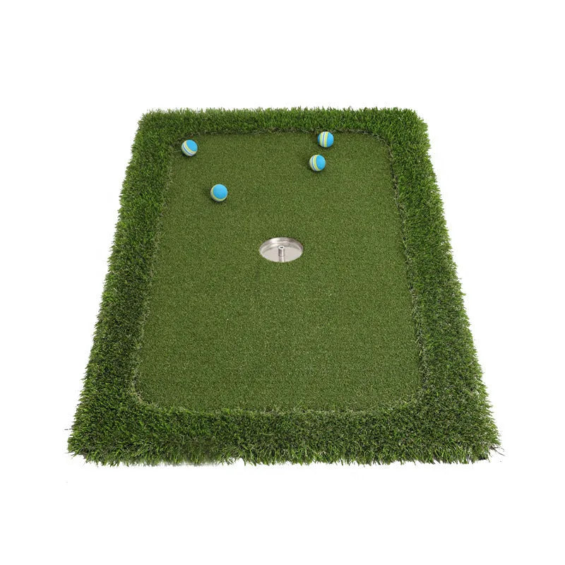 Green golf training mat with PP grass turf surface and EVA base in customisable sizes
