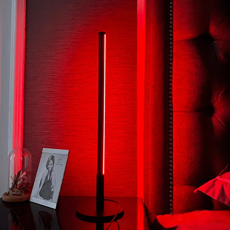 Nordic minimalism LED bedside table lamp with RGB remote control on wooden nightstand