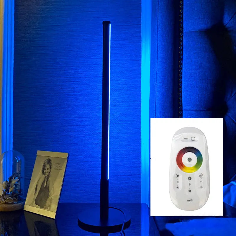 Nordic minimalism LED bedside table lamp with RGB remote control on wooden nightstand
